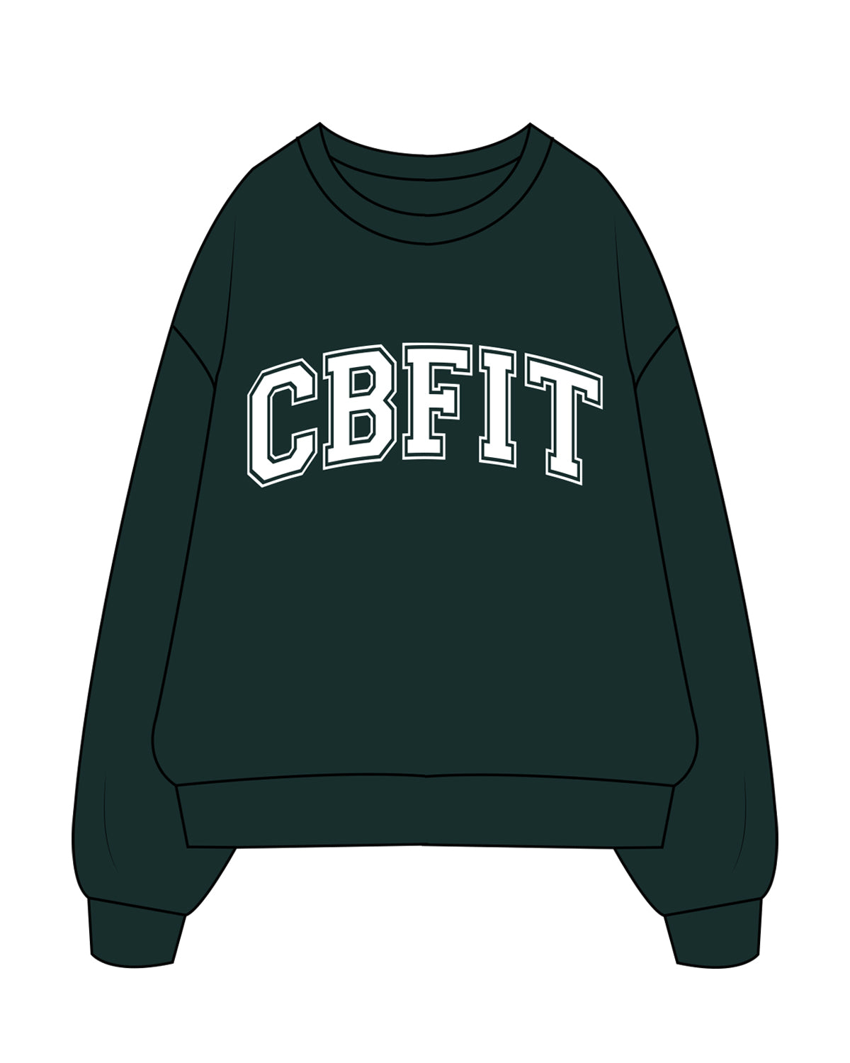 The Womens Heavy Crewneck - Pine Green - CB Fit - Center Chest - White