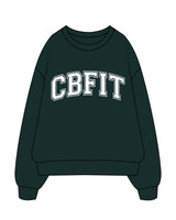 The Womens Heavy Crewneck - Pine Green - CB Fit - Center Chest - White