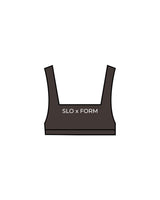 The Box Cut Bra - Cafe - Slo x Form- Center Chest - "Slo x Form" Logo - Printed - White