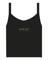 The Micro Rib Strappy Crop Tank - Black - Uprise Hot Yoga - Center Chest Stacked - Printed - Light Tan