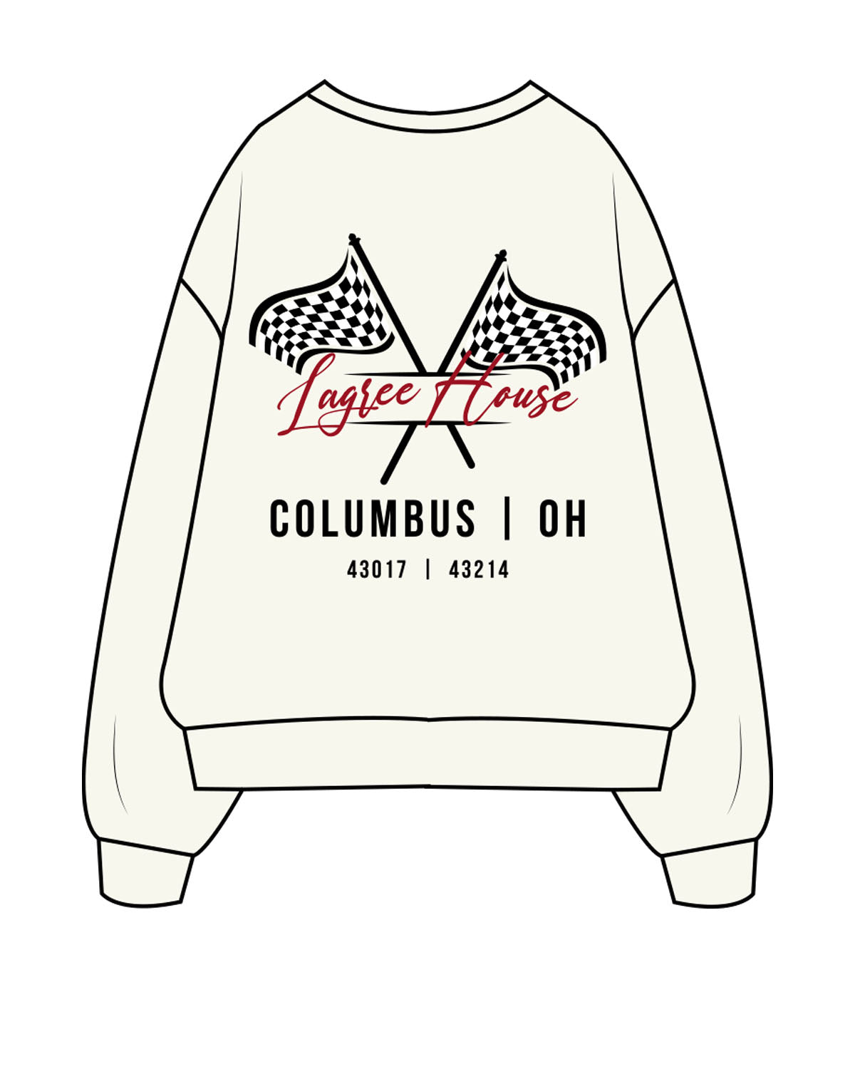The Womens Heavyweight Crewneck - Off White - Lagree House - Left Chest Stacked & Full Back Center - Flag - Full Color