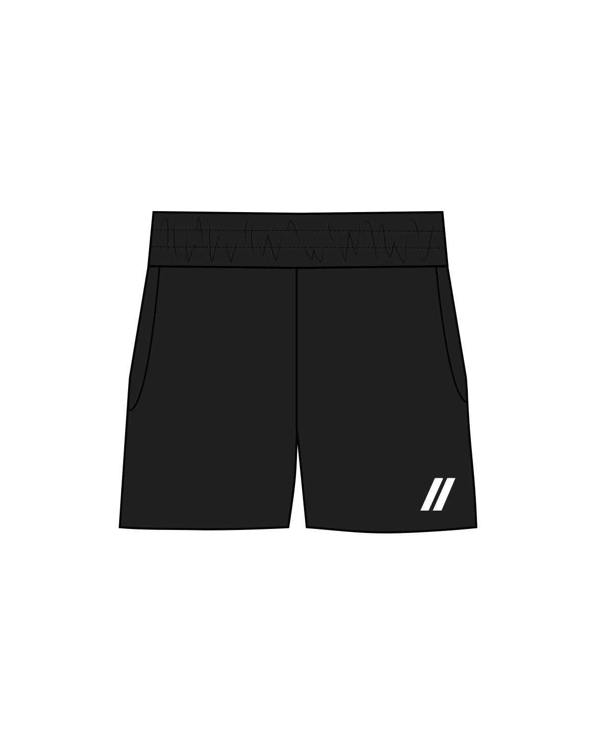 The Womens Sweat Shorts - Black - Blenders - Left Leg - Printed - White