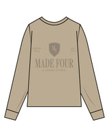 The Mens Heavyweight Long Sleeve - Washed Khaki - M4Lagree - Left Chest "M4 Stacked" & Back Center "M4 Stacked" - Tone on Tone