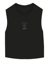 The Micro Rib Basic Crop Tank - Black - Uprise Hot Yoga- Center Chest Stacked - Printed - Full Color