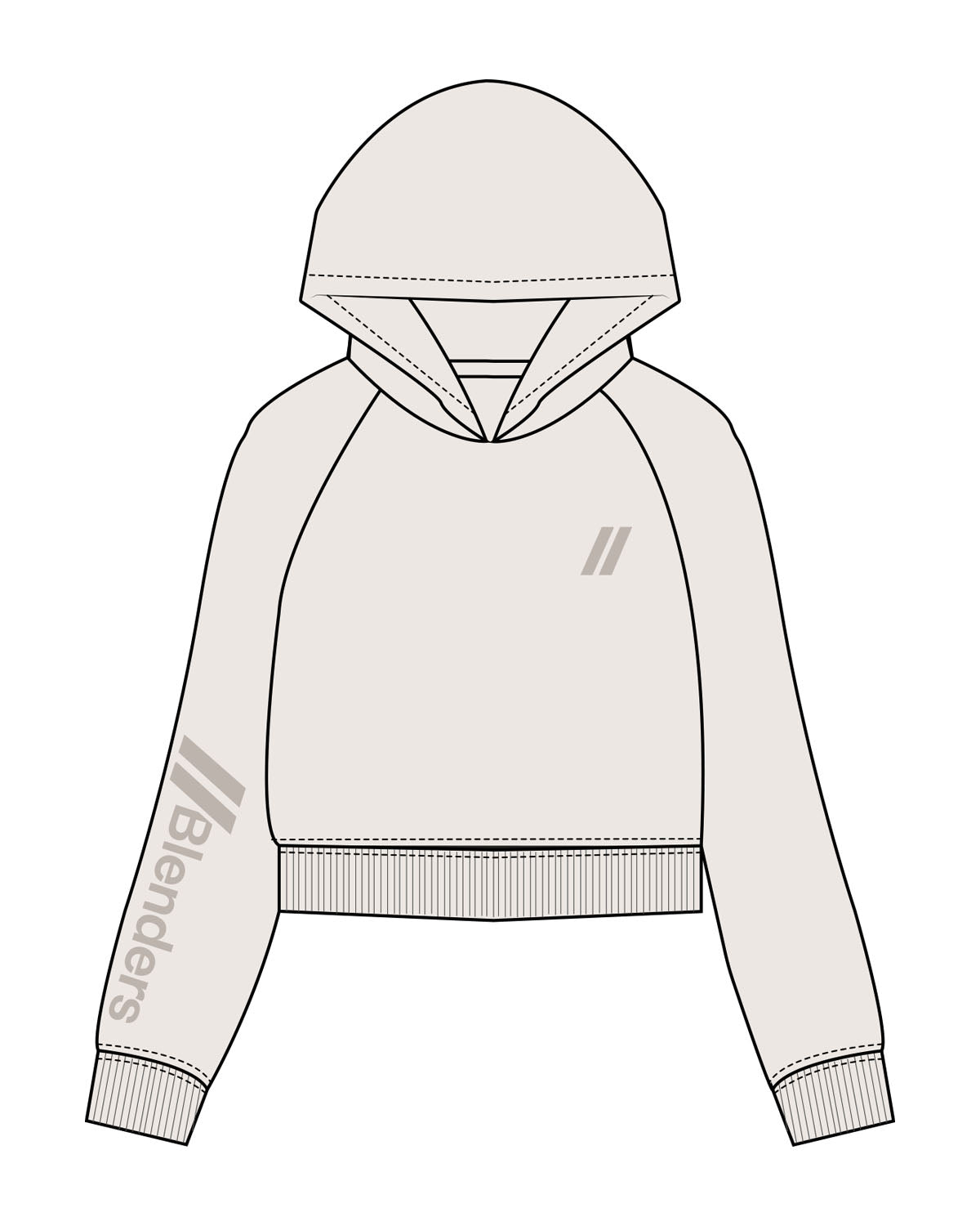The Womens Crop Hoodie - Bone - Blenders - Left Chest & Right Sleeve - Printed - Tone on Tone