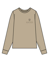 The Mens Heavyweight Long Sleeve - Washed Khaki - M4Lagree - Left Chest "M4 Stacked" & Back Center "M4 Stacked" - Tone on Tone