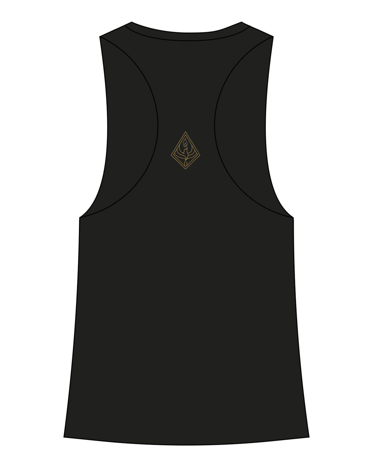 The Womens Racerback Tank - Black - Uprise Hot Yoga - Left Chest Stacked - Back - Printed - Full Color