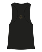 The Womens Racerback Tank - Black - Uprise Hot Yoga - Left Chest Stacked - Back - Printed - Full Color