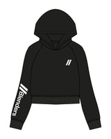 The Womens Crop Hoodie - Black - Blenders - Left Chest & Right Sleeve - Printed - White