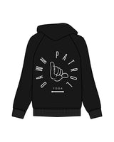 The Mens Hoodie - Black - Dawn Patrol - Left Chest & Back Center - White