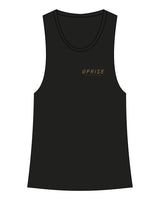 The Womens Racerback Tank - Black - Uprise Hot Yoga - Left Chest Stacked - Back - Printed - Full Color