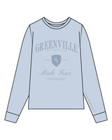 The Womens Oversized Long Sleeve - Powder - M4Lagree - Center Stacked " GREENVILLE" - Tone on Tone