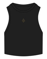 The Ribbed Crop Tank - Black - Uprise Hot Yoga - Center Chest - Embroidered - Gold