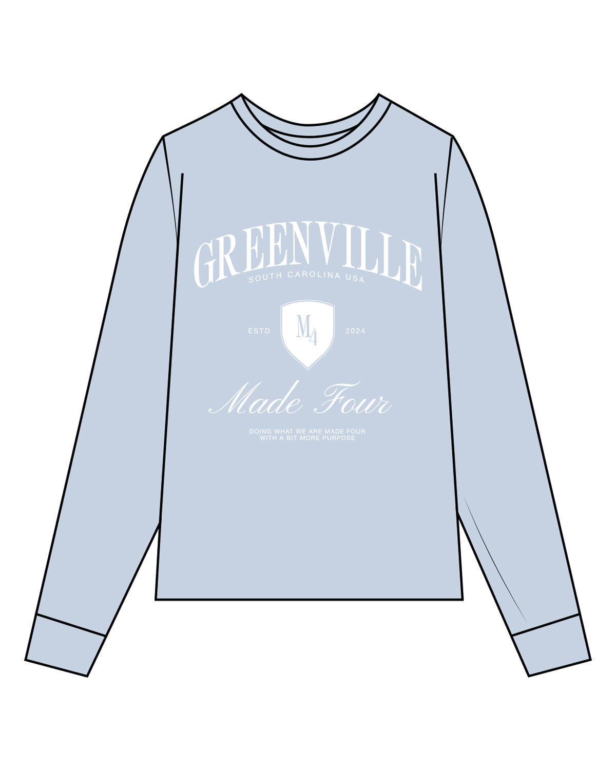 The Womens Oversized Long Sleeve - Powder - M4Lagree - Center Stacked " GREENVILLE" - White