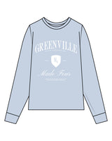 The Womens Oversized Long Sleeve - Powder - M4Lagree - Center Stacked " GREENVILLE" - White
