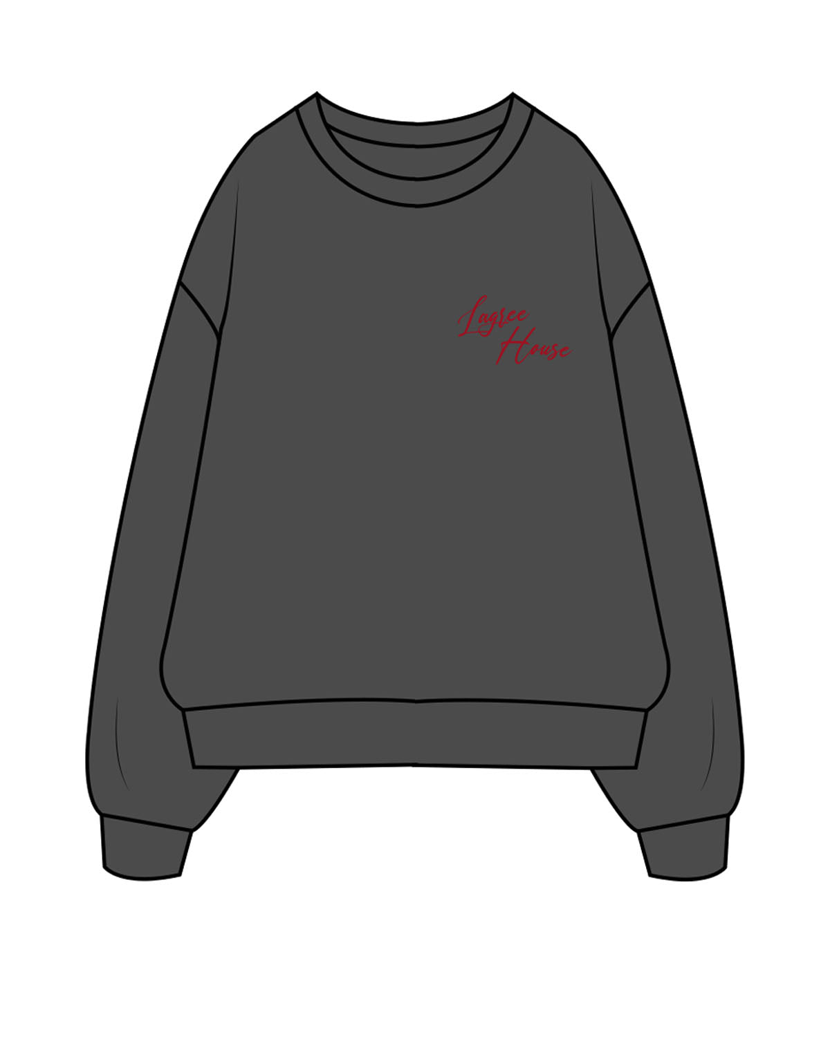 The Womens Crewneck - Washed Black - Lagree House - Left Chest & Full Back - Flag - Full Color