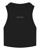 The Ribbed Crop Tank - Black - Uprise Hot Yoga - Center Chest - "UPRISE" - Embroidered - Gold
