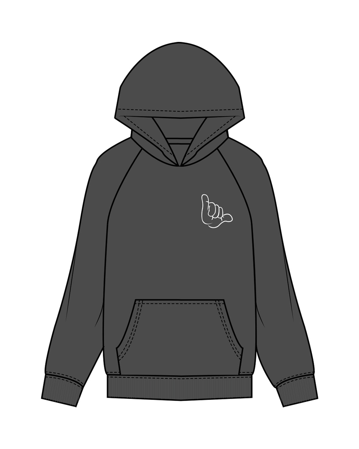The Mens Hoodie - Washed Black - Dawn Patrol - Left Chest & Back Center - White