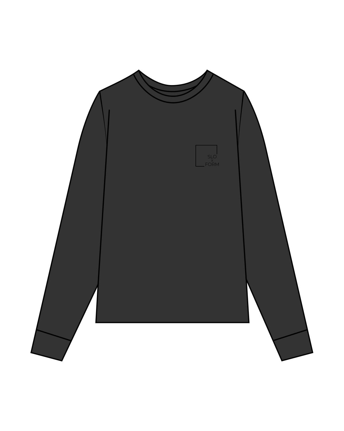 The Womens Heavyweight Long Sleeve - Washed Black - Slo x Form - Left Chest - Printed - Black