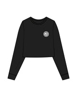 The Crop Long Sleeve - Black - CB Fit - Left Chest & Back Stacked - White