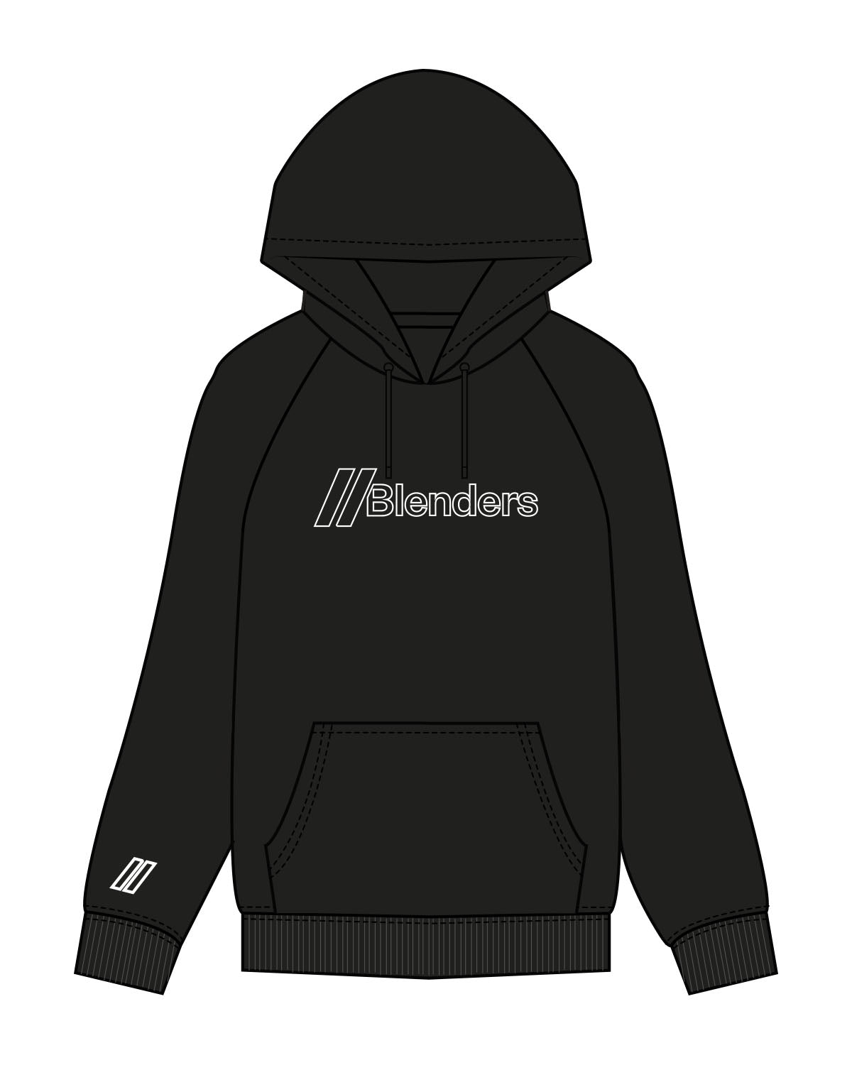 The Womens Hoodie - Black - Blenders - Left Chest & Right Wrist Outline - Printed - White