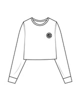 The Crop Long Sleeve - White - CB Fit - Left Chest & Back Stacked - Black