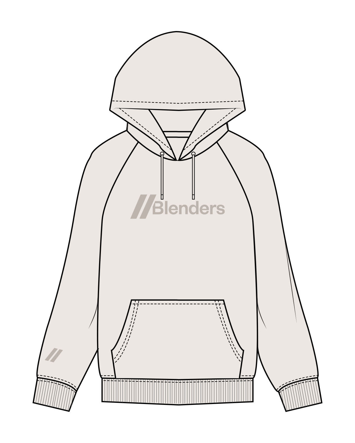 The Mens Heavyweight Hoodie - Bone - Blenders - Center Chest & Right Wrist - Printed - Tone on Tone