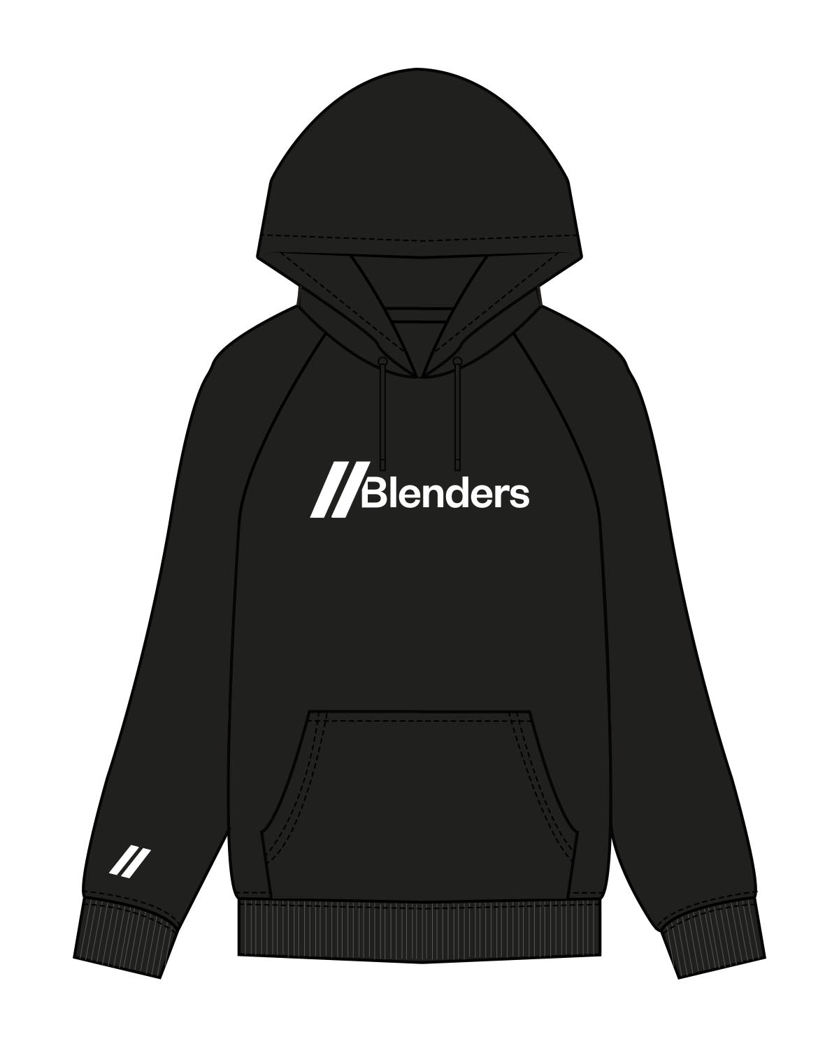 The Mens Heavyweight Hoodie - Black - Blenders - Center Chest & Right Wrist  - Printed - White