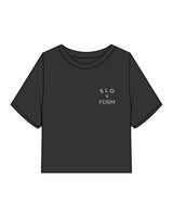 The Heavyweight Crop Tee - Washed Black - Slo x Form- Left Chest Stacked - Printed - White