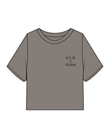 The Heavyweight Crop Tee - Washed Gray - Slo x Form - Left Chest Stacked - Printed - Black