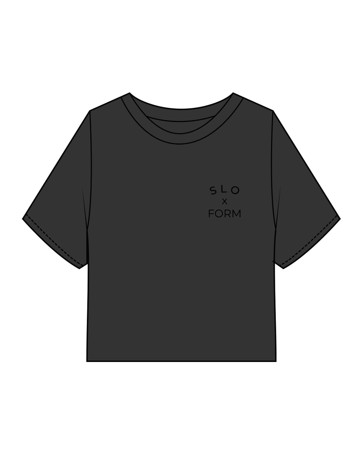 The Heavyweight Crop Tee - Washed Black - Slo x Form - Left Chest Stacked - Printed - Black