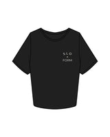 The Crop Tee - Black - Slo x Form - Left Chest Stacked - Printed - Washed Bone