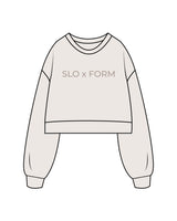 The Womens Crop Crewneck - Bone - Slo x Form - Center Chest - "Slo x Form" Logo * Printed - Tone on Tone