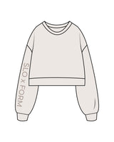 The Womens Crop Crewneck - Bone - Slo x Form - Right Arm - "Slo x Form" Logo - Printed - Tone on Tone