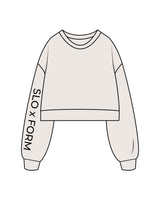 The Womens Crop Crewneck - Bone - Slo x Form - Right Arm - "Slo x Form" Logo - Printed - Black