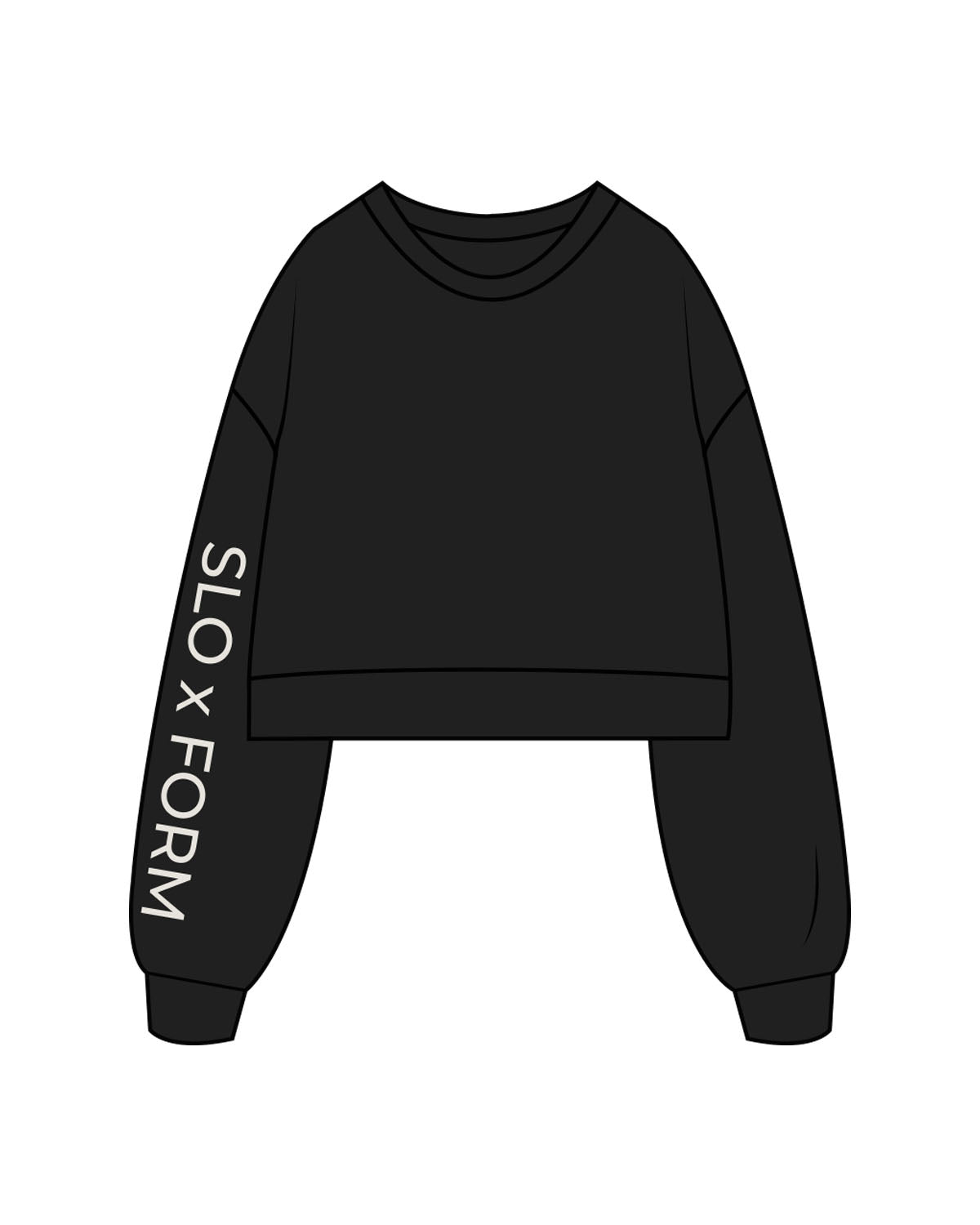 The Womens Crop Crewneck - Black - Slo x Form - Right Arm - "Slo x Form" Logo - Printed - Washed Bone