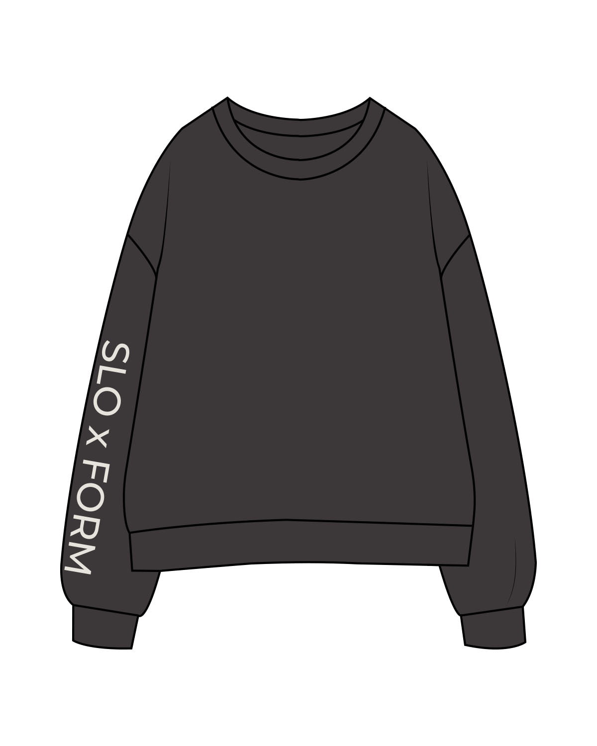 The Womens Crewneck - Washed Black - Slo x Form - Right Arm - "Slo x Form" Logo - Printed - Washed Bone