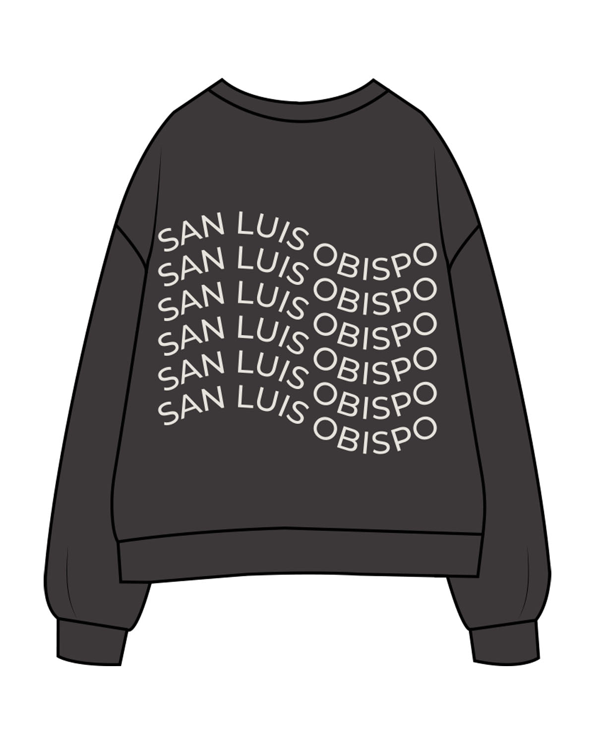 The Womens Crewneck - Washed Black - Slo x Form - Left Chest - Back Wavy Stacked - Printed - Washed Bone