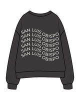 The Womens Crewneck - Washed Black - Slo x Form - Left Chest - Back Wavy Stacked - Printed - Washed Bone