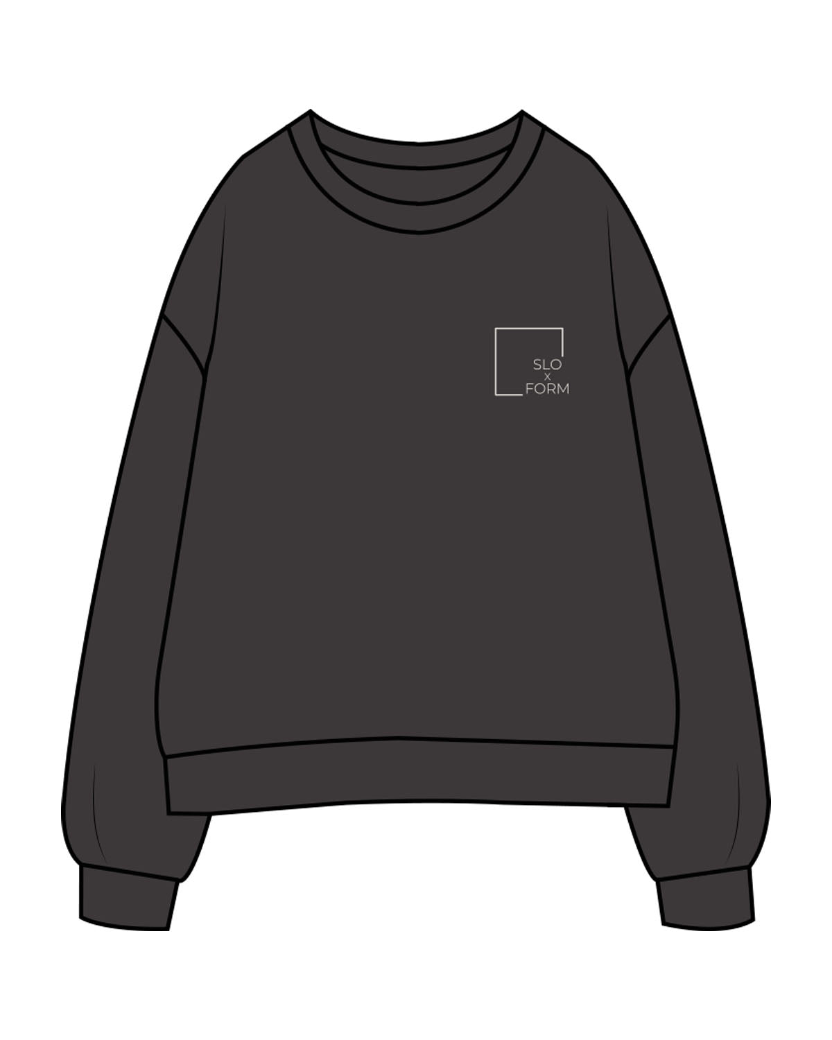 The Womens Crewneck - Washed Black - Slo x Form - Left Chest - Back Wavy Stacked - Printed - Washed Bone