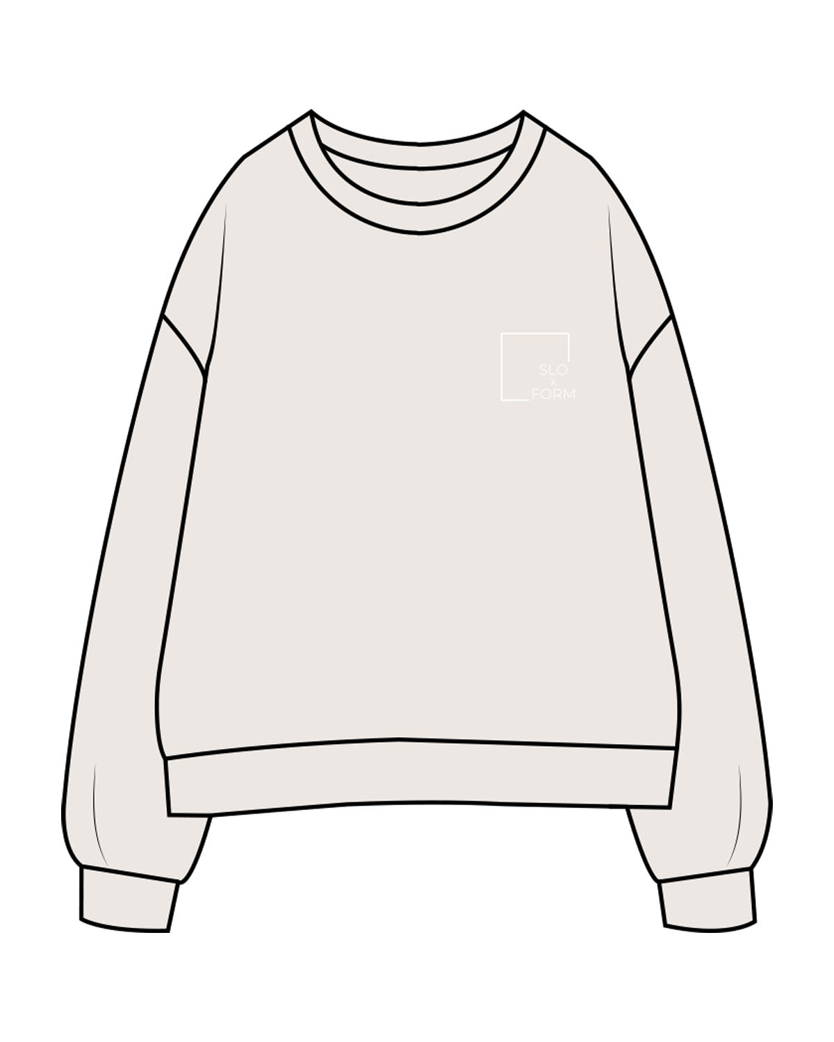The Womens Crewneck - Bone - Slo x Form - Left Chest - Back Round - Printed - White