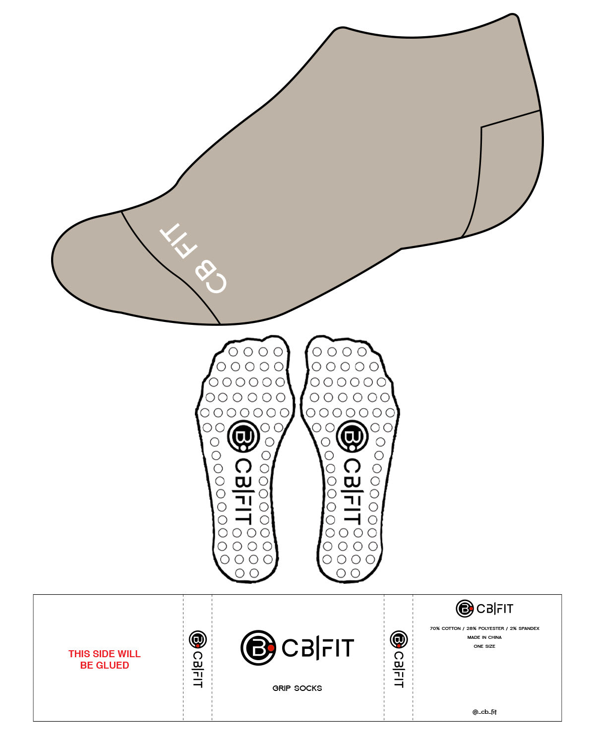 The Ankle Sock - Tan - CB Fit - Center Bottom & Circle Grip - White