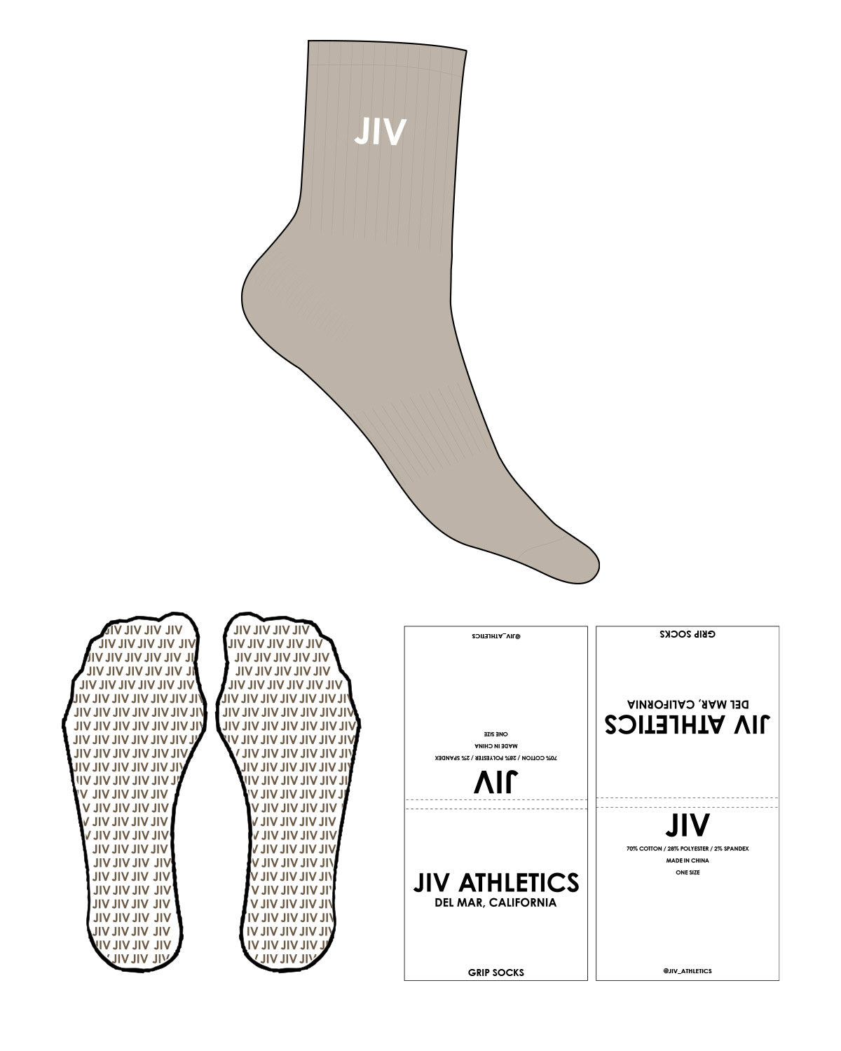 The 3/4 Crew Sock - Tan - JIV - Top - "JIV" - Embroidered - White - Icon Shape Grip - Translucent