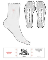 The 3/4 Crew Sock - Heather - Real Good Pilates - Top & Tip Toe Logos - Terracotta (bc6352) - Triangle Shape Grips - Transparent