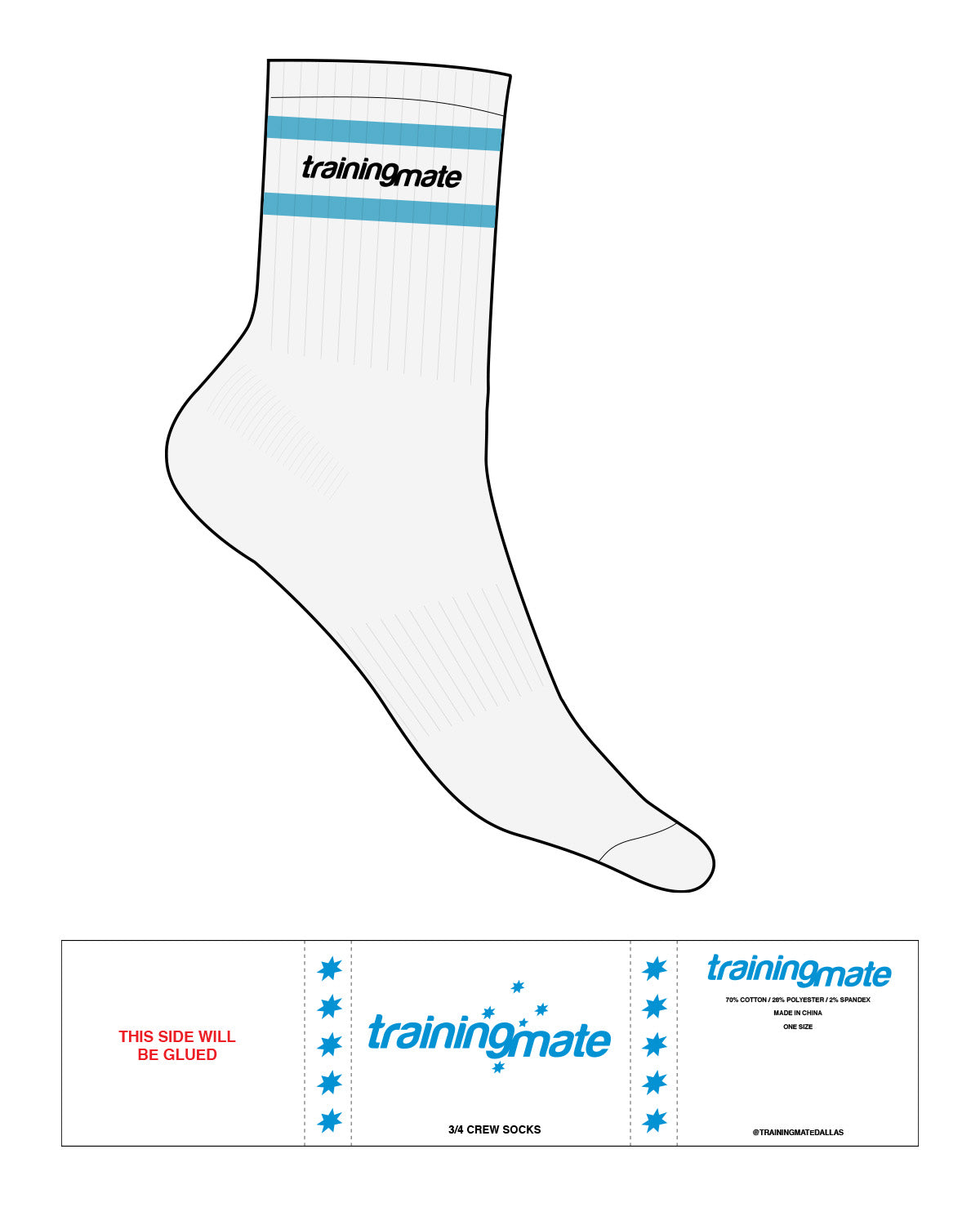 The 3/4 Crew Sock - White Heather - Training Mate - 2 Strips - Top Logo - Full Color