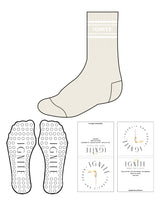 The Crew Sock - Off White - Ignite Barre & Fitness - 4 Strips - IGNITE Logo in Middle - White - Circle Shape Grip - Transparent