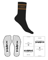 The Crew Grip Sock - Black - SCULPTED - 4 Strips - Top Logo - Bronze - Heart Shape Grip - Bronze