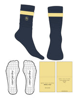 The Slouch Sock - Navy - Body Talk Pilates - Single Strip - Top - Embroidered - Transparent Circle Grip -  Yellow
