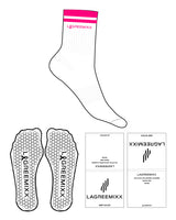 The 3/4 Crew Sock - White - LagreeMixx - Border & Ankle - Hexagon Grip - Hot Pink