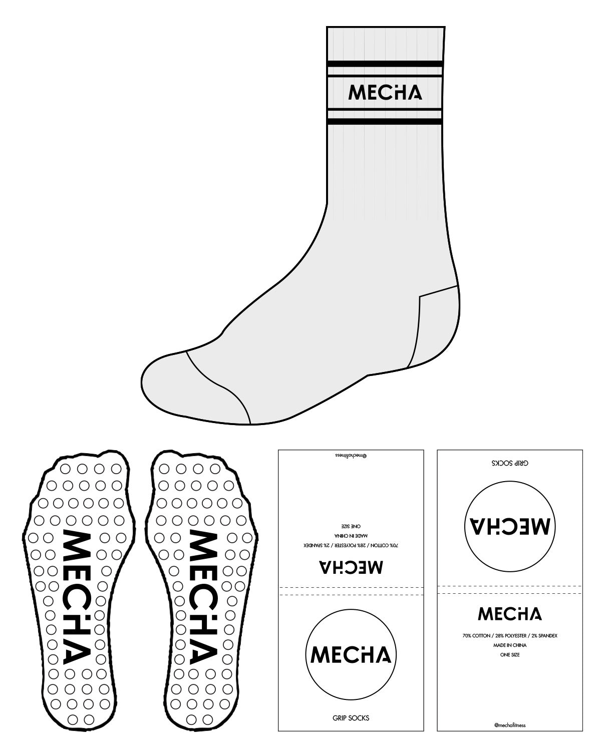The Crew Sock - Heather - MECHA - Top Lining & Circle Grip Main Logo - Black